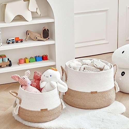 R RUNKA Large Basket for Toys-15.7"x 11.8"-Boho Baskets for Living Room,Bedroom,Nursery | Large Woven Baskets, Cube Basket, Under Shelf Basket | Decorative Baskets for Home Decor - size: Large(15.7" x15.7" x11.8")