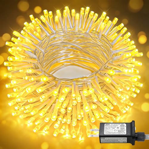 100FT 300 LED Outdoor String Lights, Plug in Connectable String Lights Indoor, Waterproof 8 Modes Christmas Lights for Outside Bedroom Patio Wedding Garden Party Decorations, Warm White - color: Warm White, size: 100ft 300LED