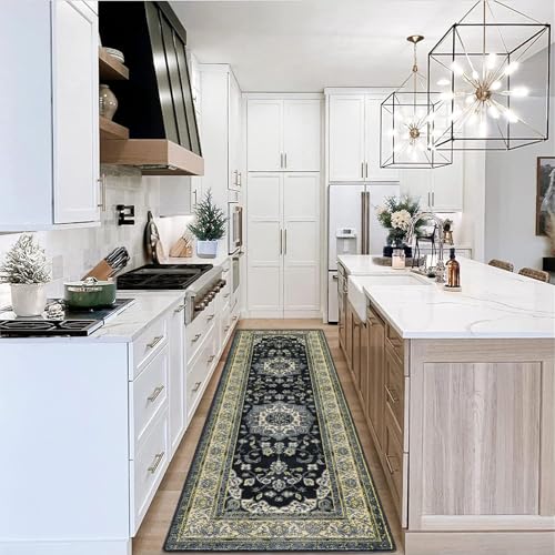 Memoryfield Area Rug 2x8 Vintage Rug Oriental Floral Entryway Runners Indoor Traditional Runner Rug Hallway Rug Runner Kitchen Laundry Long Rug Non-Shedding Bathroom Bedroom Floor Mat Accent Rug Grey - color: Grey, size: 2' x 8' (Rectangular)