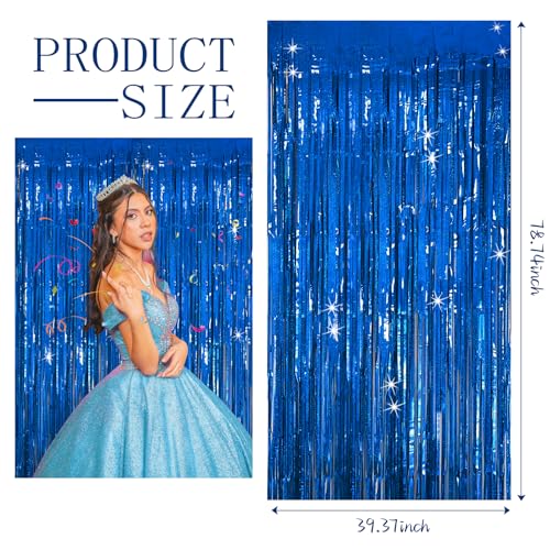BOMSI 3 Pack Blue Backdrop Party Streamers Ocean Themed Decor Birthday Party Decorations Foil Fringe Backdrop Curtain Graduation Bachelorette Winter Holiday Gender Reveal Party Decorations Supplies - color: Dark Blue