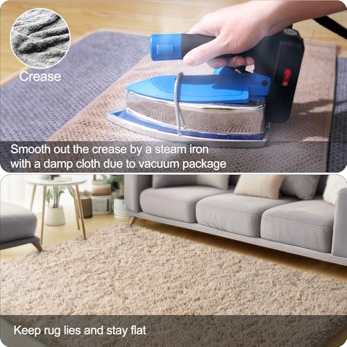 qulint Bedroom Area Rugs 4x6, Fluffy Soft Shag Kids Rug for Boys and Girls Small Carpet for Nursery, Fuzzy Plush Shaggy Alfombras for Teen Dorm Livingroom Home Decor Aesthetic (4ft x 6ft, Light Tan) - color: Lighttan, size: 4' x 6' (Rectangular)
