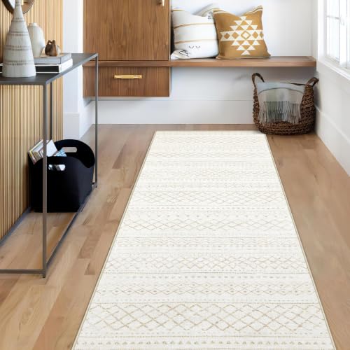 Runner Rug 2x5 Boho Geometric Area Rugs: Small Washable Kitchen Rug, Soft Non Slip Moroccan Long Hallway Rugs for Bedroom Bathroom Laundry Entryway Staircase Foyer(Beige,2X5) - color: Beige, size: 2' X 5' (Rectangular)