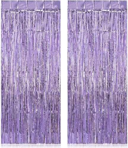 2 Pack Fringe Curtains Backdrops, Foil Fringe Curtains, Door Streamers for Birthday Wedding Bridal Shower Holiday Graduation Party Decorations, Photo Booth Backdrops, Light Purple - color: Light Purple