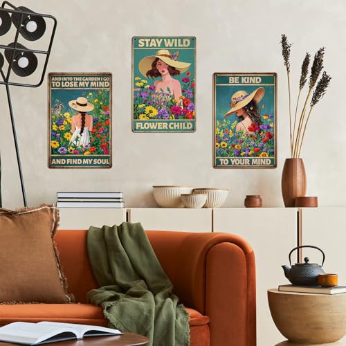 4PCS Vintage Tin Metal Sign, Boho Inspirational Wall Art Signs Decor, Hippie Metal Poster Retro Signs for Gifts Women Office Bedroom Kitchen Living Room Cafes Bar Public 8x12 Inch (Tin Sign05) - color: Tin Sign05