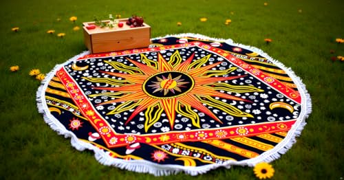 Round Tapestry Ombre Mandala Round Roundie Beach Throw Indian Tapestry Hippie Décor Urban Table Cloth (42 Inches, Yellow) - color: Yellow, size: 42"L x 42"W