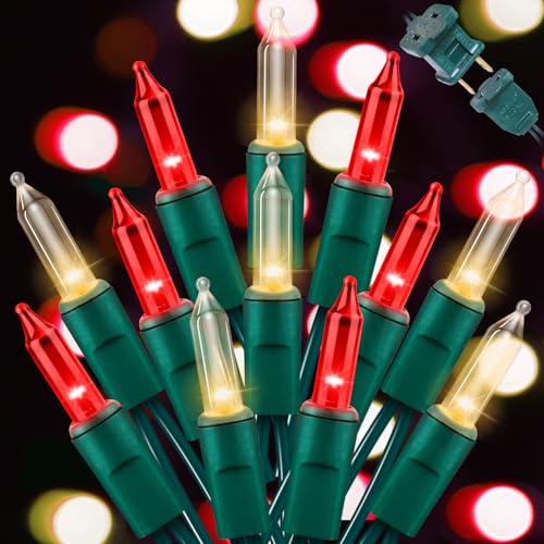 LAMPHOME 100 Count Red Clear Christmas Lights, Green Wire 20Ft Incandescent Holiday String Light Set for Indoor Outdoor Use Christmas Tree, Halloween, Valentine Wedding Lighting Decoration - color: Red and Clear-Green Wire