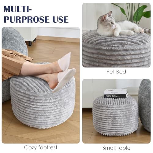 Round Ottoman,Corduroy Pouf Ottoman Foot Rest,Storage Footstool for Living Room,20x15 Soft Floor Poufs,Memory Foam Filling - Light Grey, 20x15 in - color: Light Grey, size: 20"D x 20"W x 15"H
