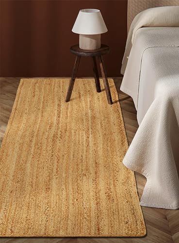 Hand Woven Jute Area Rug - 2' x 8' Feet - Rustic Beige Reversible Rectangular Rugs for Bedroom, Kitchen, Living Room - Vintage Natural Braided Entry Floor Décor Boho Jute Rug 24 X96 Inches - color: Natural, size: 2' x 8' (Rectangular)