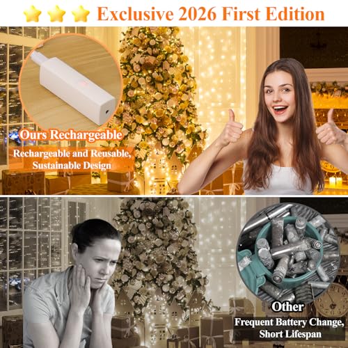 Lakumu 64FT(16×4) Warm White Rechargeable Fairy Lights, 8 Modes Waterproof Battery Operated Mini Twinkle Lights with Timer for Bedroom Christmas Xmas Tree Wedding Decor - color: Warm White, size: 64FT(16FT*4)