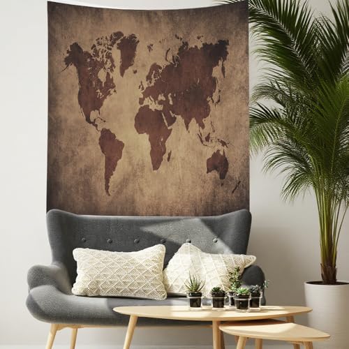 CAPSCEOLL World Map Tapestry - Brown Wall Hanging, Kids' Room Decor, 50x60 Inches - color: Brown Black, size: 50"L x 60"W