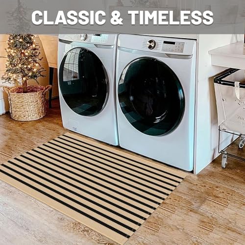 IOHOUZE Striped Area Rug 2'x3' Front Door Rugs Small Washable Area Rug for Front Porch, Spring Summer Welcome Door Mats Outdoor Indoor, Doormat for Entryway Porch Entrance, Tan/Black - color: Tan/Black Stripe, size: 2' x 3' (Rectangular)