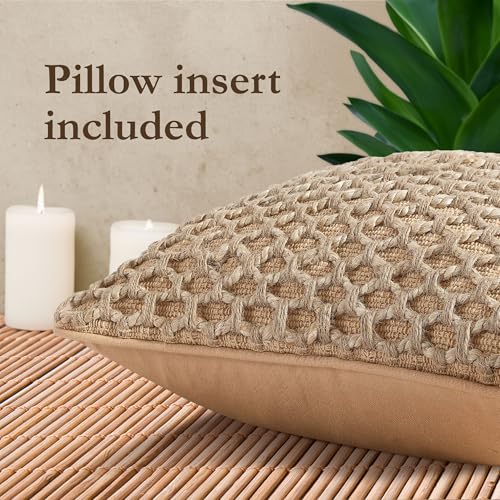 Boho Living 18x18 Beige Throw Pillow Covers with Pillow Insert Included, Pack of 1 - color: Beige, size: (1) 18" x 18" Pillow Cover With Insert