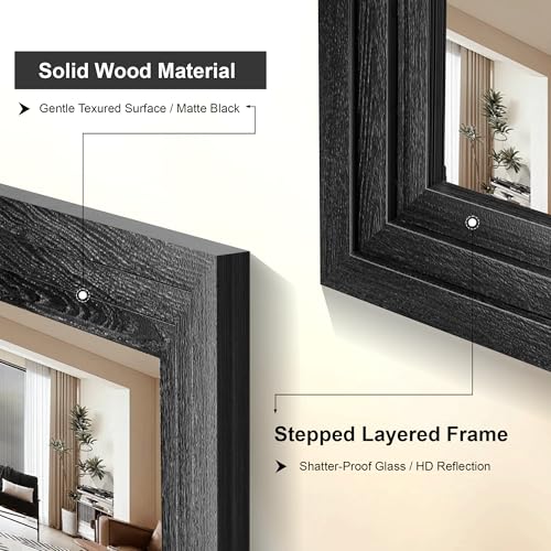 Wood Framed Mirrors for Wall, Black Bathroom Vanity Mirror for Over Sink 24 x 36, Vintage Wall Mirror for Bathroom Sink Hallway Entryway Bedroom Living Room Farmhouse Boho Style - color: Wooden Black, size: 36"L x 24"W