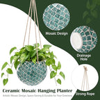 Ceramic Hanging Planter Mosaic Hanging Flower Pot Small Plant Pot for Indoor Plant Disco Ball Planter with Drainage - color: Square Green