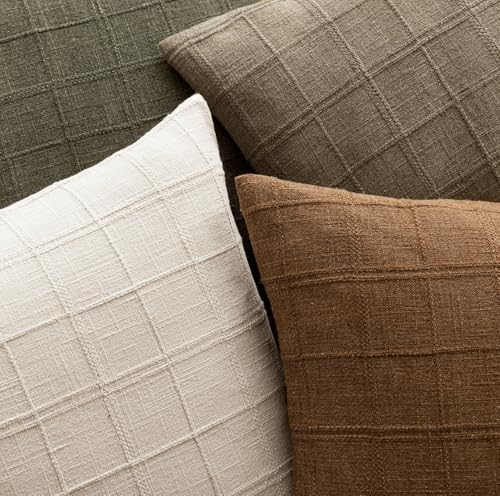 Foindtower Set of 1 Decorative Linen Check Throw Pillow Cover Neutral Farmhouse Vintage Cushion Cover Modern Boho Home Decor for Sofa Chair Couch Bedroom Living Room Outdoor,16×16 Inch,Brown Hazel - color: Brown Sugar, size: 16" x 16" (Pack of 1)