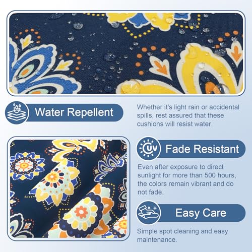 LVTXIII Outdoor Bistro Chair Cushions, 15"x15"x4" Round Patio Chair Cushions, All Weather Tufted Seat Cushions for Patio Furniture Use, Set of 2, Bloom Cobalt - color: Bloom Cobalt