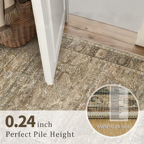 Brown Vintage Washable Runner Rugs for Hallway Kitchen Boho Hallway Rug Low Pile Non-Slip Retro Distressed Accent Throw Carpet for Entryway Bathroom Bedroom Beige - color: Brown, size: 2'*6'(Runner)