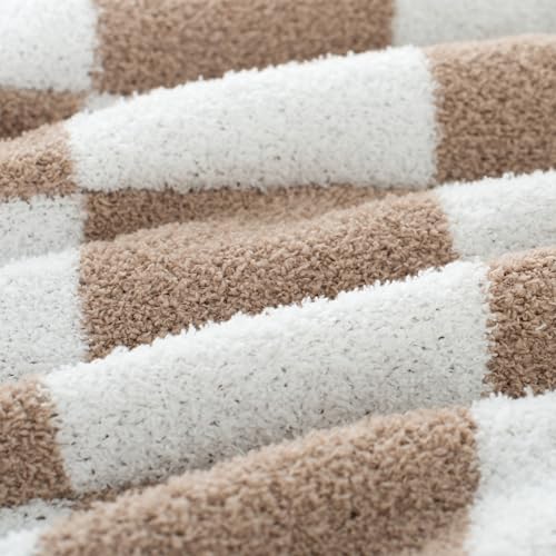 Carriediosa Checkered Throw Blanket 50" X 60", 400GSM Ultra Soft Microfiber Fuzzy Fluffy Reversible Cute Preppy Knitted Blankets Cozy Plush Fall Throws for Couch, Bed, Sofa, Taupe - color: Check - Taupe, size: 50" X 60"