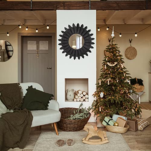 Honiway 21 inch Black Wall Decor Vintage Mirror, Boho Style, Wooden Frame, Easy to Hang, Ideal Gift - color: Black, size: 21 inch (1 pack)