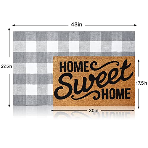 MUBIN Cotton Buffalo Plaid Rug, 27.5x43 Gray White Outdoor Rug Front Door Decorative Mat, Washable Doormat Hand-Woven Foldable Area Rug Layered Door Mats Rug for Front Porch, Entryway, Patio - color: Gray White Plaid, size: 2'3" x 3'7" (Rectangular)
