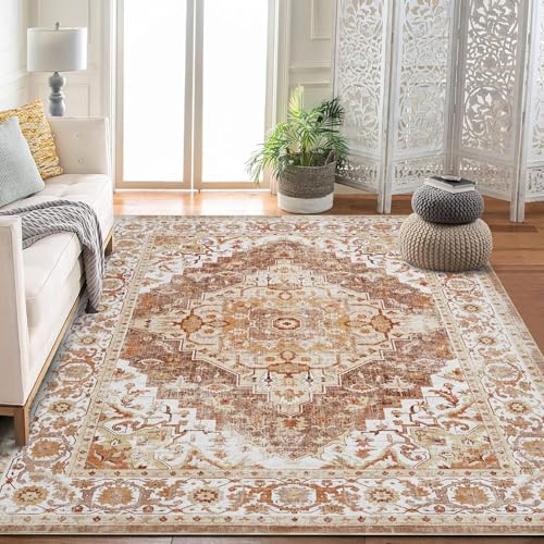 GarveeHome Boho Area Rugs for Living Room Large Machine Washable Stain Resistant Non-Slip Rugs for Bedroom, Entryway Kitchen Playroom Nursery Office, Ultra Soft Vintage Carpet - color: Camel, size: 2'x6'