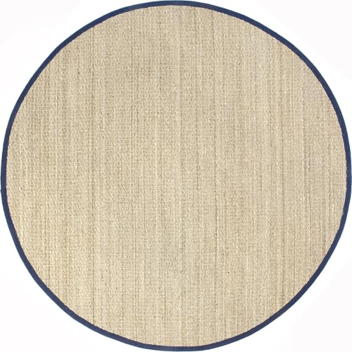 Nuloom Elijah Navy/Natural, 4' Round, Basketweave, Seagrass, Soft and Textured, High Traffic, Stain Resistant, Easy Clean, Durable Area Rug for Bedroom, Living Room, Dining, Den, Foyer, Entryway - color: Navy, size: 4' (Round)