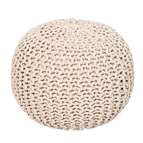 · REDEARTH · Round Pouf Ottoman - Cable Knitted Boho Poof - Home Décor Cord Pouffe Handmade Circular Footrest for Living Room - Bedroom - Kids Bedroom - 100% Cotton Pouf (18" x 18" x 14") - Ivory - color: Ivory, size: 18"D x 18"W x 14"H