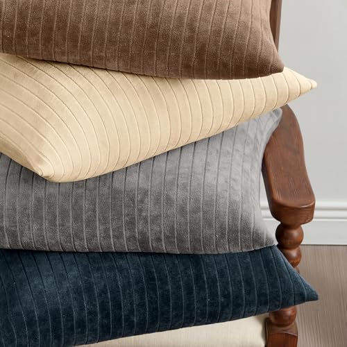 MIULEE Set of 2 Beige Decorative Throw Pillow Covers 18x18 Inch, Thick Soft Textured Striped Cushion Covers, Modern Solid Color Farmhouse Boho Pillow Case for Sofa Couch Bed Living Room - color: Beige, size: 18" x 18" (Pack of 2)