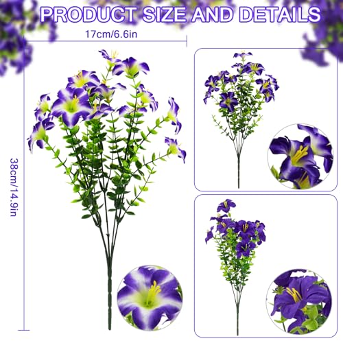 2 Set Artificial Petunias Flowers with Hanging Baskets, 24 Pcs Silk Petunia UV Resistant Purple Faux Petunias Flowers with Hanging Planter for Front Door Porch Spring Outside Decor (2, Purple) - color: Purple
