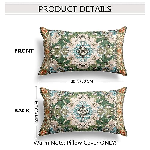 Snycler Boho Throw Pillow Covers 12x20 inch Set of 2 Boho Rug Carpet Double Sided Pattern Cotton Soft Pillow Case Cushion Cover Pillowcase for Couch Sofa Bed Decorative (Green) - color: Boho-3, size: 20" x 12" (Pack of 2)