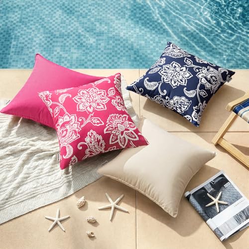 Decorative Outdoor Floral Pillow Covers Set of 2,Waterproof Boho Farmhouse Throw Pillows Summer Accent Pillowcases for Patio Furniture Garden Sofa 18x18 Inch, Hot Pink - color: Hot Pink