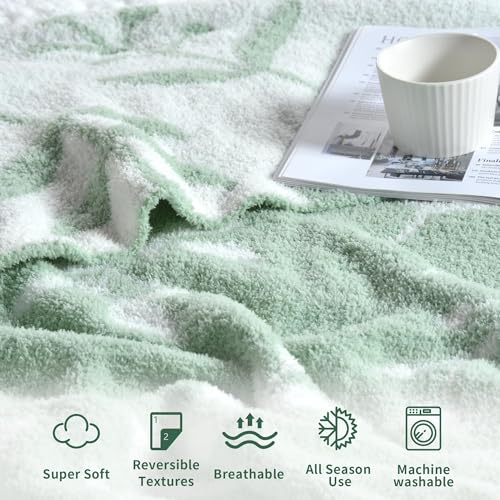 Leaf Pattern Throw Blanket Soft Cozy Spring Blanket for Bed, Couch, Sofa Lightweight Breathable Stylish Seasonal Home Decor Blanket Sage Green 60x80 Inches - color: Leaf Sage Green, size: 60x80
