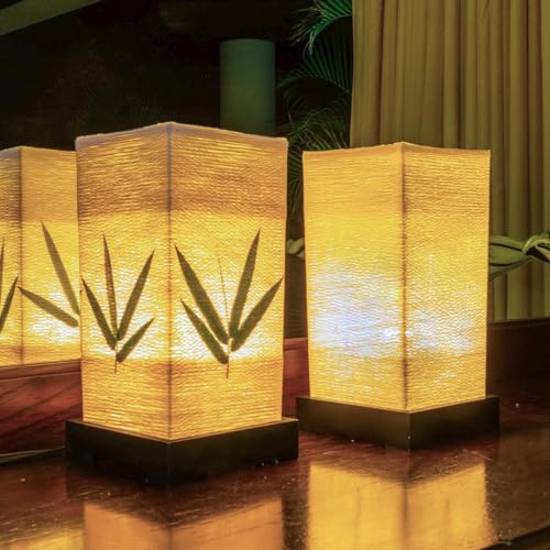 Dimmable Japanese Lamp Table Lantern • Small Warm Woven Glow Light • Nightstand Bedside Akari • Noguchi Style | UL Wire | Instructions + Lightbulb Included | (Ivory) - color: Ivory