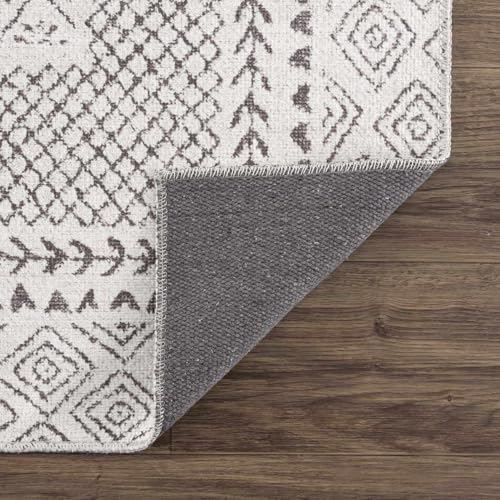 Hauteloom Burdette Machine Washable Boho Vintage Bordered Area Rug - Farmhouse Traditional Trellis Carpet for Living Room, Bedroom - Transitional - Gray, Cream, Charcoal - 5'3" x 7'3" (5x7) - color: Light Beige, Charcoal / Burdette Washable, size: 5'3" x