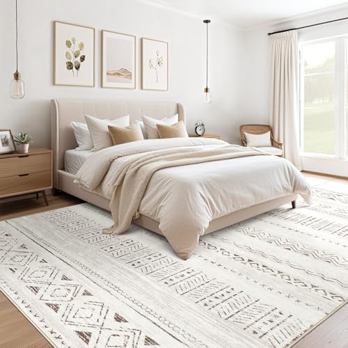 cotiled 5x7 Area Rugs Living Room Rug: Washable Boho Rugs with Non Slip Backing Large Soft Indoor Stain Resistant Carpet for Bedroom Farmhouse Dining Room Lightweight Home Decor L Brown/Cream - color: Light Brown/Cream, size: 5' x 7' (Rectangular)