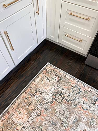 Hauteloom Standon Machine Washable Runner Rug - Medallion Floral Distressed Border - Traditional Oriental Transitional Oushak Vintage - Grass Green, Terracotta, Charcoal, Beige, Cream - 2'7" x 7'3" - color: Grass Green, Terracotta, Charcoal / Standon, siz