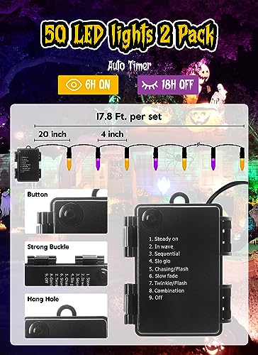 Halloween Orange Purple Outdoor Lights，17.8 Feet 50 LED Christmas Lights with 8 Modes，Waterproof Mini String Lights Battery Operated for Outdoor Indoor Use, Xmas Halloween Tree Holiday Party Patio - color: Orange and Purple, size: 50 LEDs x 2 Pack