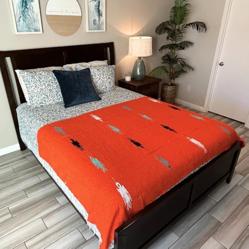 Open Road Goods Mexican Thunderbird Yoga Blanket, Handwoven Throw for Yoga, Meditation, and Home Décor – Versatile Blanket for Beach, Picnic, Camping, or Outdoor Use - color: Tangerine
