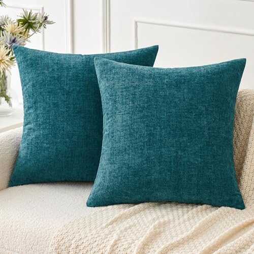 MIULEE Pack of 2 Dark Teal Throw Pillow Covers 16x16 Inch Soft Chenille Pillow Covers for Sofa Living Room Couch Solid Dyed Cases - color: Dark Teal, size: 16" x 16" (Pack of 2)