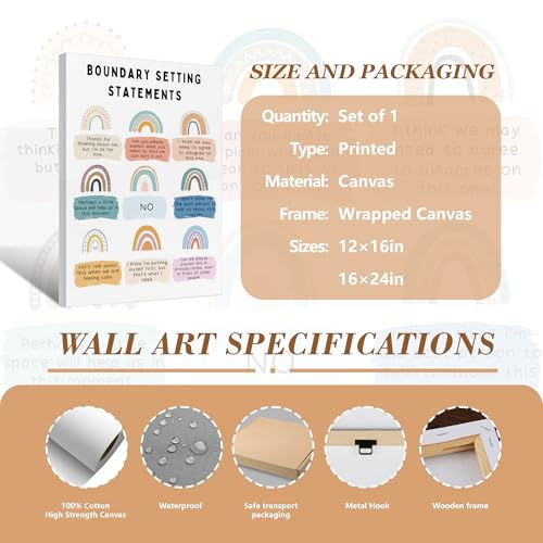 Boundary Setting Statements Canvas Wall Art Mental Health Wall Decor Pictures Inspirational Psychology Poster Prints for Counselor Office Therapy Office Home Decoration 16x24in Ready to Hang - color: Boundary Setting, size: 24"L x 16"W