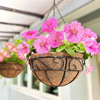 LaLaGreen Hanging Planter for Outdoor Plants (14 Inch, 2 Pack) Black Hanging Baskets with Coco Liner, Metal Wire Flower Basket Pots with Hook Hanger Balcony Porch Farmhouse Country Style Garden Decor - size: 14" x 2 Pack