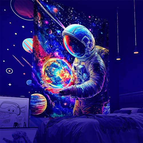 NYZE Astronaut Space Tapestry for Bedroom, Glow in the Dark Room Decor Wall Tapestries, Cool Galaxy Planet Wall Hanging, Wall Hanging for Men Guys Gamer Room Dorm Living Room 44x60 in - color: A-Astronaut, size: 44"L x 60"W