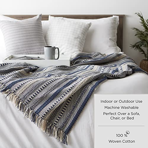 DII Rustic Farmhouse Cotton Cabana Striped Blanket Throw with Fringe, 50 x 60 - Cabana Striped Stone - color: Stone