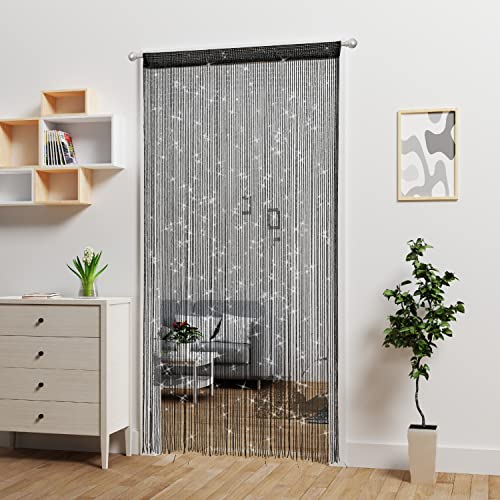 Door String Curtain Doorway Beads Curtains,Hanging Room Divider Beaded Decor Hippie Glitter Fringe Panel Closet Window Doors Sequin Sheer Boho Doors Tassel (Black) - color: Black