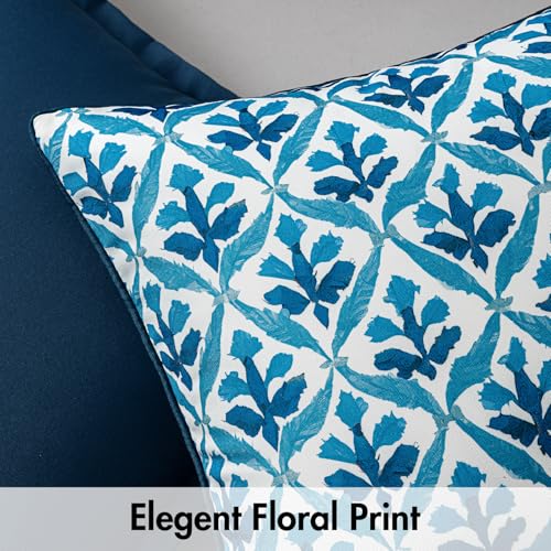MIULEE Pack of 2 Decorative Outdoor Waterproof Throw Pillow Covers Flower Print Chic Boho Accent Pillow Covers for Square Garden Patio Cushion 18x18 Inch, Navy Blue - color: Navy Blue, size: 18" x 18" (Pack of 2)