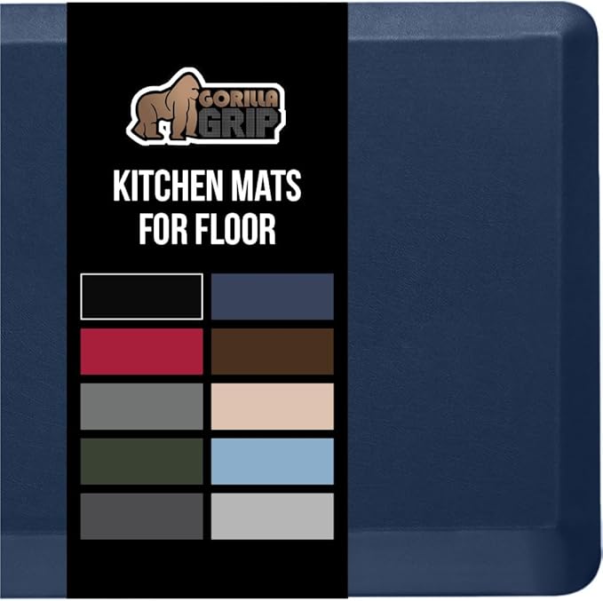 GORILLA GRIP Comfortable Cushioned Kitchen Mats for Floor, Waterproof and Stain Resistant Soft Top, 3/4 Inch Thick Ergonomic Standing Desk Anti Fatigue Mat, Foam Supports Ankles and Feet, 20x32, Navy