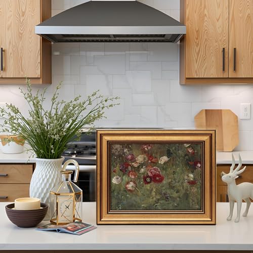 HUARCEY Framed Canvas Wall Art Prints, Bathroom Shelf Vintage Decor Aesthetic, Poppies Floral Paintings Farmhouse Wall Decor, Retro Table Desk Pictures for Bedroom Living Room, 8x10Inch - color: A Bed of Poppies, size: 10"L x 8"W