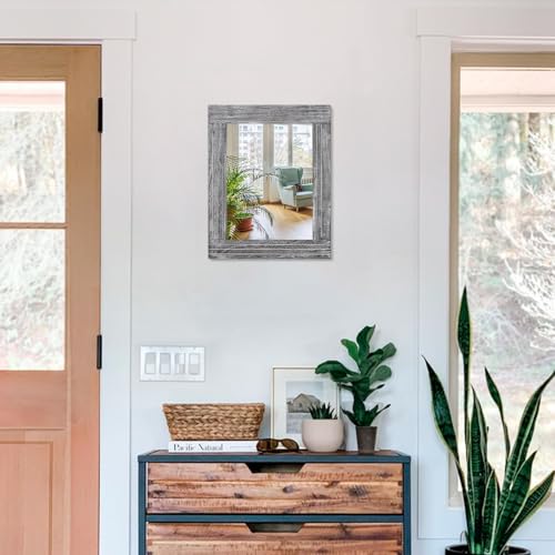 Rustic Wall Mirror Farmhouse, with Frame Wood Wall Mirror Rectangle Antique Decor Hanging Mirror for Bathroom Living Room Bedroom Entryway Small 16" x 12 " - color: Inky, size: 16"L x 12"W