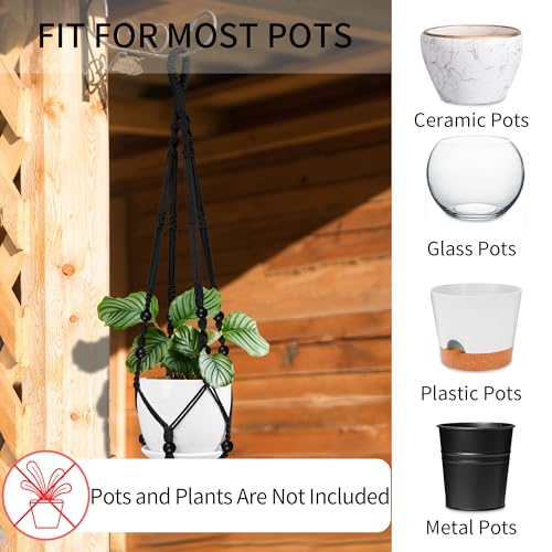 Macrame Plant Hanger - Fits 4-13 Inch Pots, 35"/29"/23" Different Sizes Set, Hanging Planter Holder for Indoor Outdoor, Cotton Rope Boho Home Decor, Black - color: Black, size: 35+29+23in
