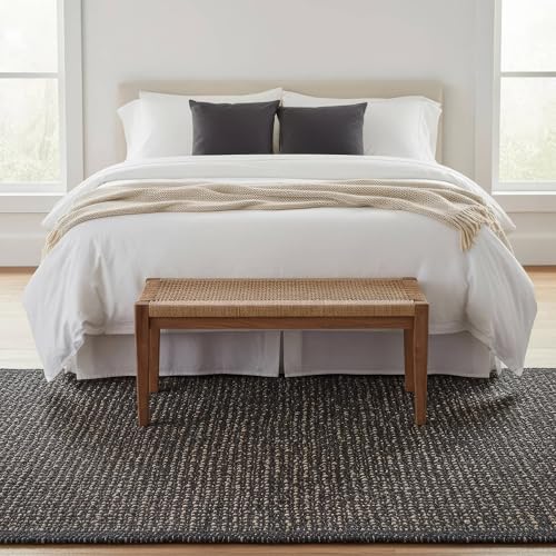 Charcoal Gray 5X7 Cotton Jute Rug Braided Construction - Farmhouse Woven Carpet - Mid-Century Modern Floor Covering for Bedroom Living Room or Dining Room, 5' x 7' - color: Charcoal, size: 5' x 7'